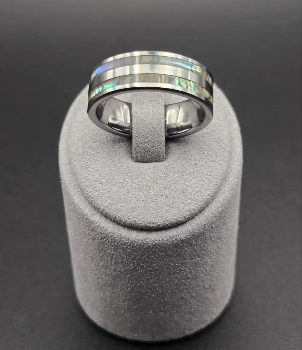 Tungsten Carbide Band 8mm Genuine Abalone Shell Inlay Ring